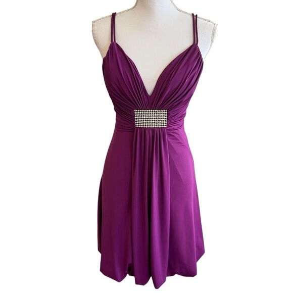 Thea Dora Womens Stretch Crystal Cocktail Dress Size 6 Magenta HOCO Prom Event - Picture 1 of 7